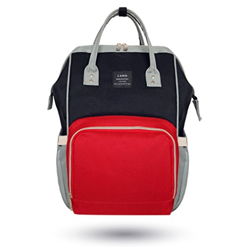 Wide Open Baby Diaper Backpack Travel Bag, Nappy Tote Bag Insulated Pocket For Mom & Dad (Black)