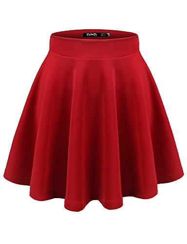 TWINTH Womens Versatile Stretchy Pleated Flare Skater Skirt Red L