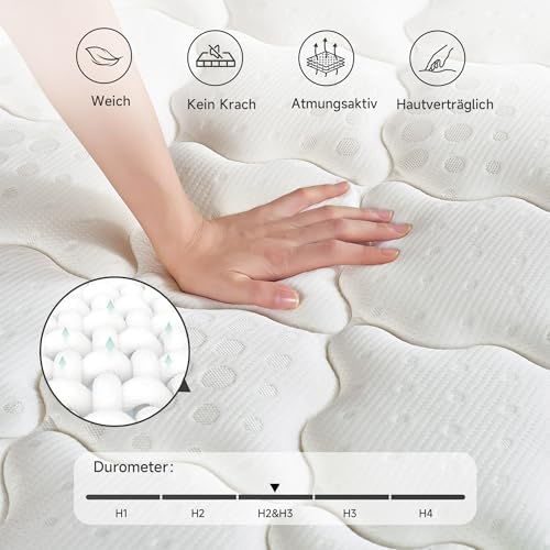 Colchão híbrido 140x200 com 7 molas de bolso Zone, com espuma, altura de 26 cm, firmeza média, tratamento antiácaro e antibacteriano (branco)