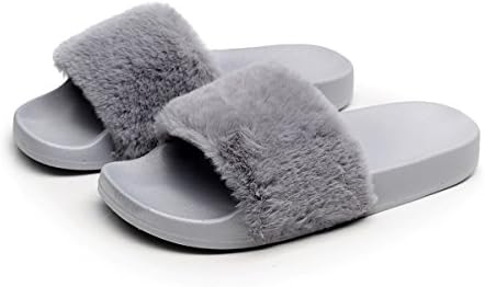Havina Women's Faux Fur Soft Slide Flat Slipper Flip Flop Grey 7-7.5 B(M) US