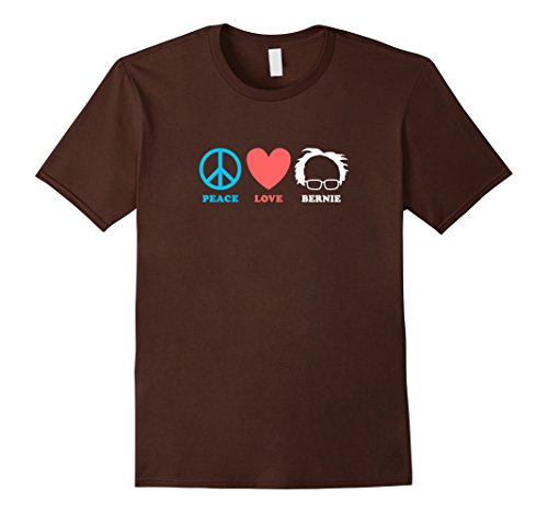 Men's Peace Love Bernie Sanders T-Shirt Large Brown