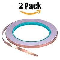 Zehhe Copper Foil Tape with Double-Sided Conductive - EMI Shielding,Stained Glass,Soldering,Electrical Repairs,Slug Repellent,Paper Circuits,Grounding (2 pack-1/4inch)