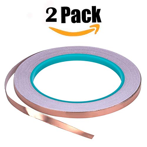 Zehhe Copper Foil Tape with Double-Sided Conductive - EMI Shielding,Stained Glass,Soldering,Electrical Repairs,Slug Repellent,Paper Circuits,Grounding (2 pack-1/4inch)