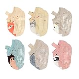 Dicry 6 Pairs Girls Anti slip Walking Socks with Grip, Thick Warm Non Skid Baby Infant Toddler Mary Jane Socks with Strap, 6-12 Months