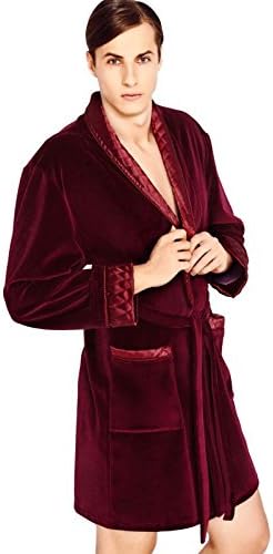 Wanmar Men's Luxury Housecoat Dress Gown Bathrobe Tie Belt And Hood Knee Length Medium Burgundy