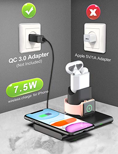 Wireless Charging Station,3 in 1 Fast Charger Phone Stand for iPhone X/XS/XR/XS Max/ 8 Plus,iWatch Charging Dock for 1/2/3/4 Airpod Charger Stand(Not Including Devices and iWatch Cable)