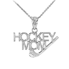 Fine 925 Sterling Silver Hockey MOM Sports Pendant Necklace, 20"