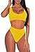 Pink Queen Women's Push up Padded High Waist Thong 2PC Bathing Suit XL Yellow
