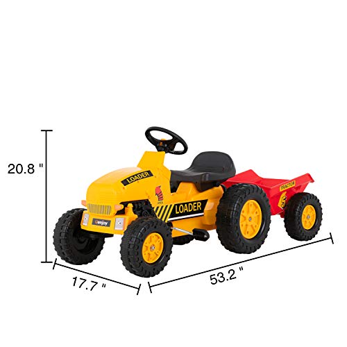 Uenjoy Kids Pedal Tractor Pedal Powered Ride On Toy Tractor for Kids with Detachable Trailer, Horn, Adjustable Seat, Forward/Backward, Yellow