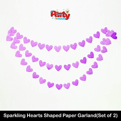 Party Hour Hanging Heart Shape Paper Curtain Birthday Anniversary 9 Feet Set of 2 Purple