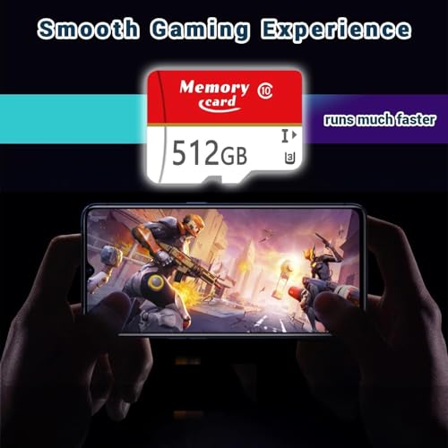 MicroSD Card MicroSDXC 512GB UHS-I Flash Memory Card with Adapter C10, U3, A1, V30, Full HD, 4K UHD, High Speed Card for Phone, Security Camera, Dash Cam, Action Camera