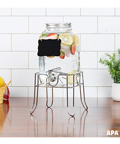 image for Ilyapa Outdoor Glass Beverage Dispenser with Sturdy Metal Base, Stainl