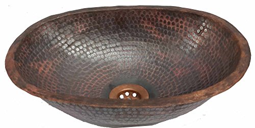 Egypt gift shops SMALL Handcrafted Fire Patina Textured Oval Hammered Copper Sink Kitchen Powder Room Modification - Thumbnail 3