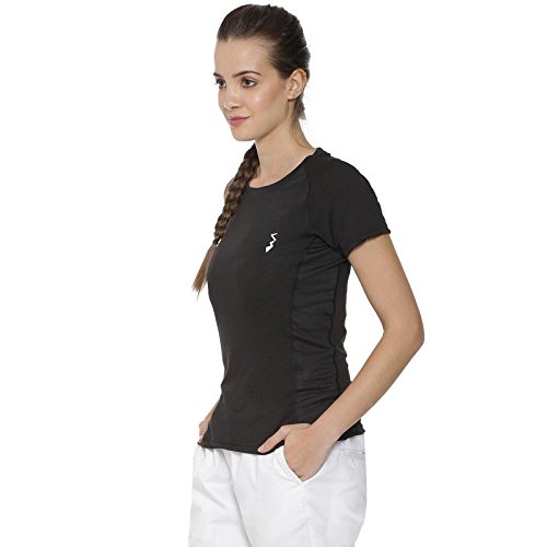 campus sutra solid women round neck black sports jersey