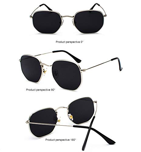 ERIOG Sonnenbrille Square Sonnenbrille Herren Hexagon Sonnenbrille Mannen Damen Metallrahmen Angelbrille Goldgrau… – Bild 3