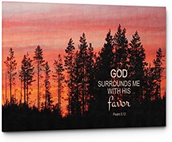 Psalms God Surrounds Me Canvas Wall Art Quote, Christian Religious Wall Decor (God surrounds me, 17"W x 11"H)