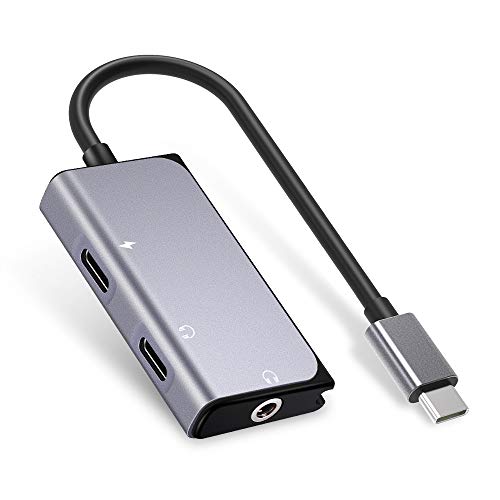 Onvian 3 in 1 USB C to 3.5mm Headphone Charge Adapter Audio Earphones Jack Adapter with PD Charging Port Compatible for Google Pixel 2/2 XL/3/3XL/HTC U11/ Moto Z/Essential PH-1/Samsung More (TYC)