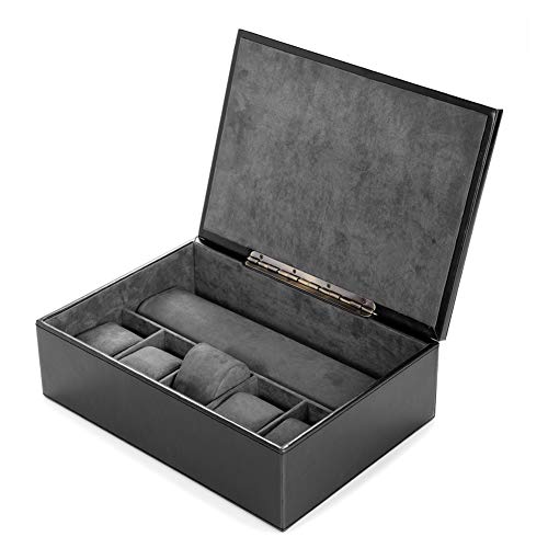 MEGACRA Watch Box Organizer for Men, 5 Slots and 1 Long Velvet Pad Large Watch Case Jewelry Storage with Leather