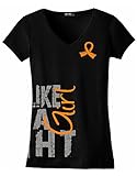 Fight Like a Girl Side Wrap T-Shirt Ladies' V-Neck Black w/ Orange