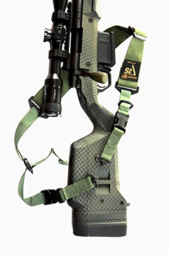 S2Delta - USA Made 2 Point Rifle Sling, Quick Adjustment, Modular Attachment Connections, Comfortable 2" Wide Shoulder Strap to 1" Attachment Ends (Green with Push Button Swivels) (MRS2P-USA-GPB)