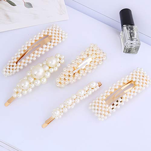 Cubaco Pearls Hair Clips for Women Wedding Bridal,Hair Barrettes Hair Pins 5 Pack Gold Different Shapes Clip Hair Styling Tools Accessories for Women Gifts - Thumbnail 3