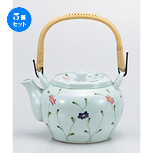 5個セット小町草10号土瓶 ［ 1800cc ］ 【 有田焼土瓶 】 【 料亭 旅館 和食器 飲食店 業務用 】 B07BWBDP6G  