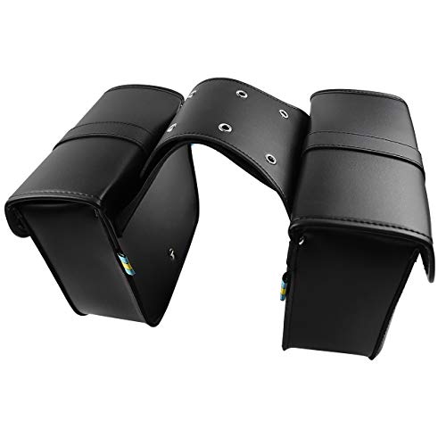 Rebacker Motorcycle Saddle Bag Universal for Harley for Honda for Yamaha Cruiser PU Leather Tool Bag Panniers,Black - Thumbnail 2