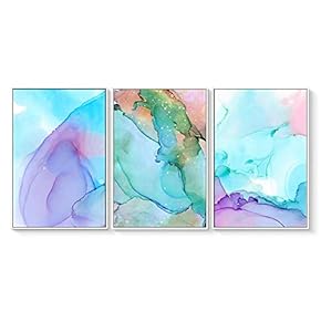 3 Piece Framed Canvas Wall Art for Living Room, Bedroom Organic Pastel Abstract V Canvas Prints for Home Decoration Ready to Hang - 16"x24"x3 Panels