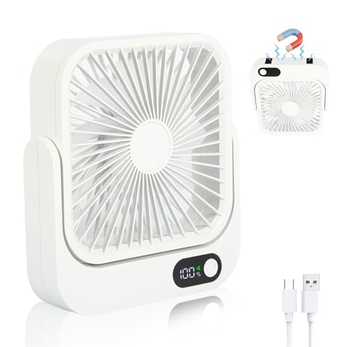 HOWMAX Potable Magnetic Fan for Cruise Ship with 5000mAh USB Rechargeable Battery,Strong Magnetically Sticks on Cabin Ceilings and Walls,Small Desk Fan for Travel Kitchen Office Stateroom(1, White)