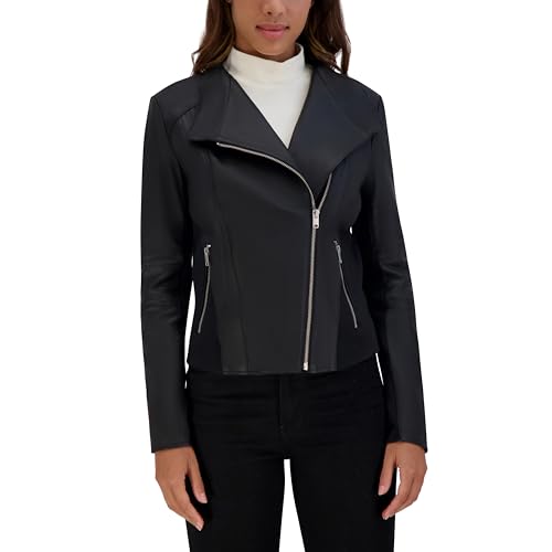 ANDREW MARC Women's Andrew Marc Asymmetrical Leather Jacket, Black 2, Large