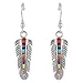 Genuine Turquoise & Gemstones Feather Earrings in Sterling Silver 925 (Multi)