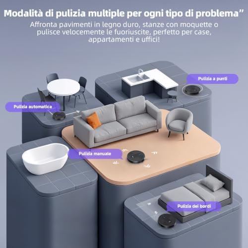 Robot Aspirapolvere Lavapavimenti 3-in-1, 4000Pa, Autonomia 140min