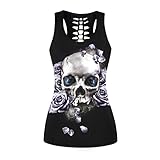 Women Butterfly Skull Shirt , Women Hollow Out Top , ONEMORES Women Summer Sleeveless Tank tops Loose Cotton Blouse