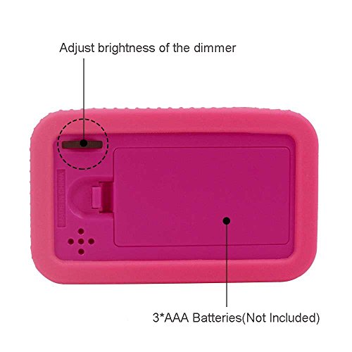 TXL Digital Alarm Clock Table Electronic Clock with Rubber Case Display Time/Alarm, Snooze/Backlight, Adjustable Light Dimmer Battery Operated Bedside Desk/Shelf Clock, Gift for Kids/Teens/Home, Pink