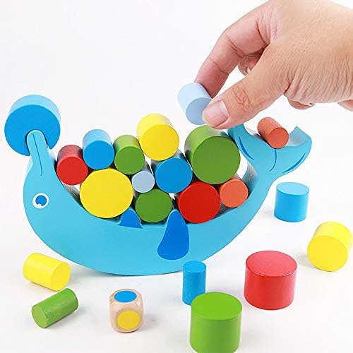 SN Toy Zone Wooden Dolphin Balancing Stacking Toy with Cute Cylindrical Round Shape Blocks Puzzle for Kids with 1 Fancy Gel Pen