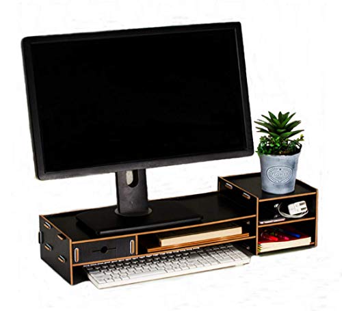 Wood Monitor Stand Riser with Adjustable Storage Organizer Laptop Stand Desk Organizer for Home Study Dorm Office (Black)