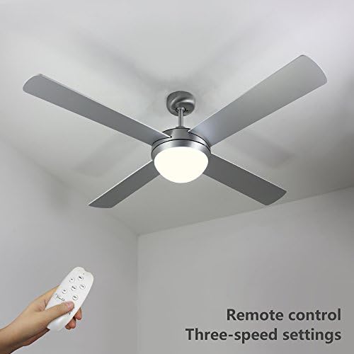 NATSEN 52" LED Semi Flush Mount Ceiling Fan Lighting with Remote Control, Four Silver Blades and Frosted White Glass Cover (Chrome Mounting Base) for Bedroom, Dining Room and Living Room