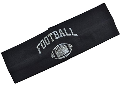 FOOTBALL Silver Glitter Cotton Stretch Headband-Powder Puff! (BLACK)