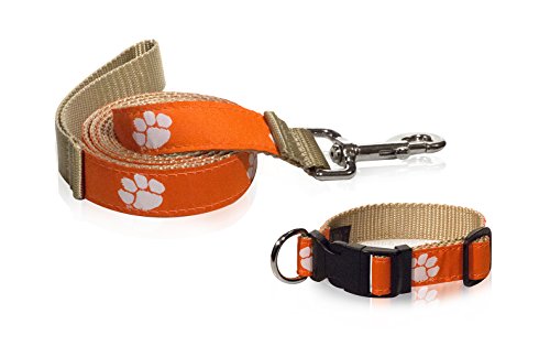 ZEP-PRO Clemson Tigers Dog Collar & Leash Combo - NCAA - Made in the U.S.A. (Large (18-26