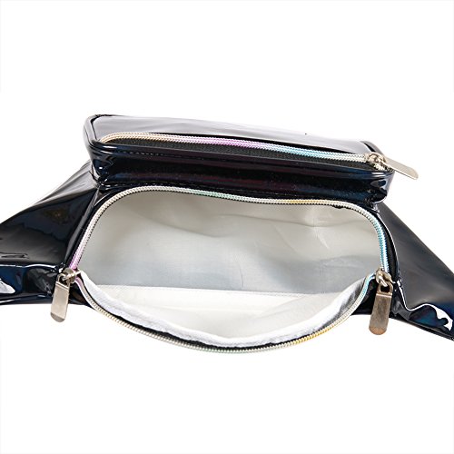 Holographic Fanny Pack for Women - Waist Fanny Pack with Adjustable Belt for Rave, Festival, Travel, Party (Pure Black)