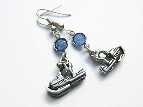 Snowmobile Birthstone Earrings, Personalized Pewter Motor Sled Earrings, Winter Jewelry, Snowmobiling Gift