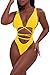 Sovoyontee 2024 Women's Sexy Cheeky One Piece Swimsuits Cut Out Thong Bikini Bathing Suit Monokini Neon Yellow S