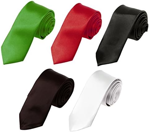 Dan SmithSlim Neckties For Men Multi-Color Solid Thin Ties Satin Pcs Decent Holiday Accessories DAN2014 Black,Red,Root Beer,Green,White