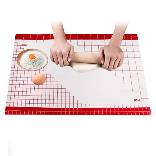 Red 36" x 24" Silicone Pastry Mat Non Stick Baking Mat with Measurements, Extra Large Full Sticks To Countertop Surface Liner For Rolling Dough Kneading Fondant Pie Crust Pizza Bread Cookie Scone