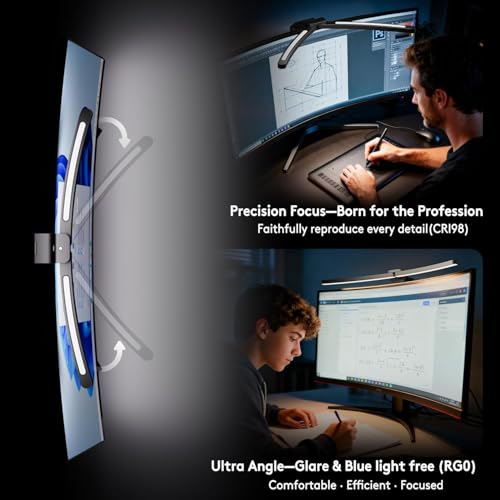 Quntis 66 cm Curved Monitor Lamp with Remote Control and RGB Backlight, Foldable Monitor Light with Automatic Dimming, Adjustable Brightness and Color Temperature