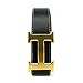 Maikun H Letter Gold Buckle Black Leather Belt 110cm for Waist Size 32-34
