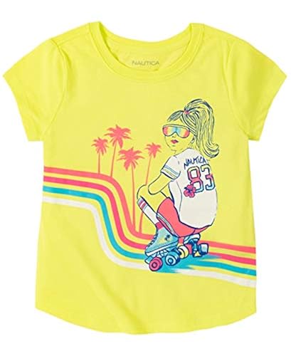Nautica Girls' Short Sleeve Glitter Graphic T-Shirt, Neon Yellow