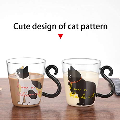 Cute Kitty Glass Water Cup Cat Tail Handle Mug Milk Tea Coffee Fruit Juice Mug Drinkware Home Office Cup Lovers Gifts - Black