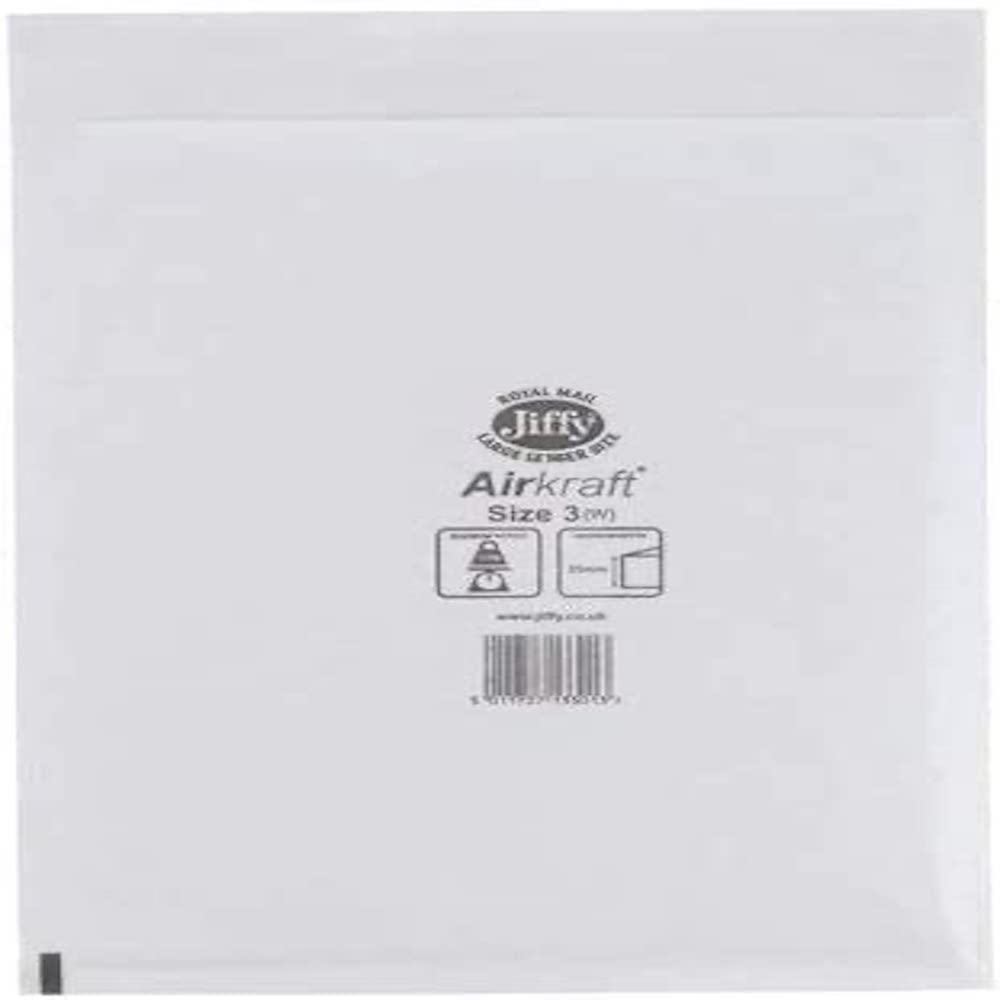 50 White Jiffy Airkraft Postal Bags Size 3 ( 220x320mm) Bubble-lined Peel and Seal