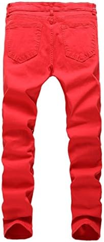 LOKOUO Fashion;Handsome Men's Distressed Jeans Zipper Stretch Tapered Leg Slim Fit Ripped Jeans RedTagsize30=USsize29